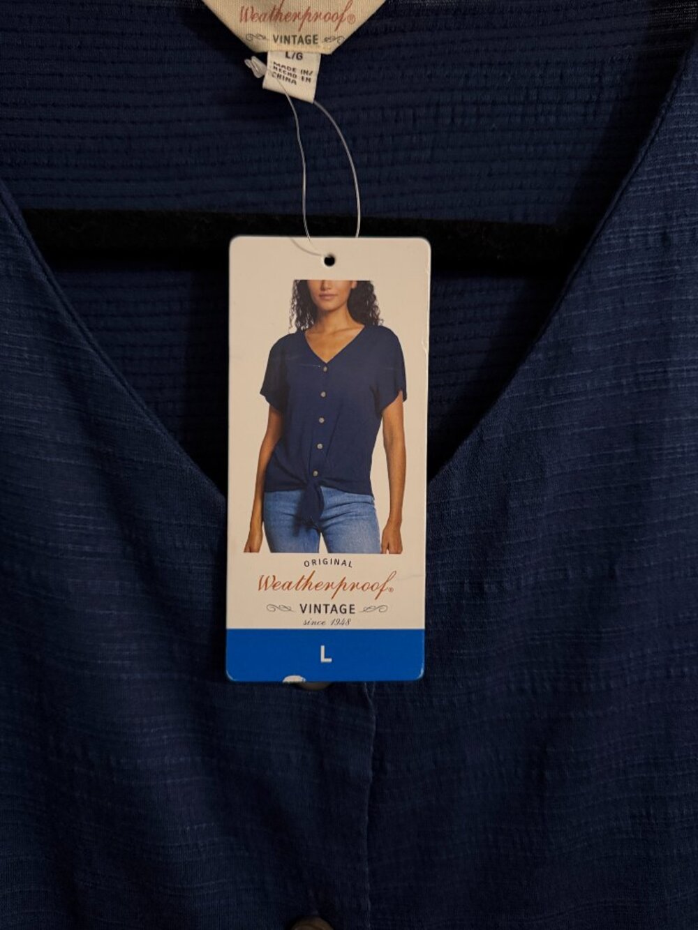 NWT Weatherproof Navy Blue Tie-Front Button Down Blouse - L - Picture 6 of 6